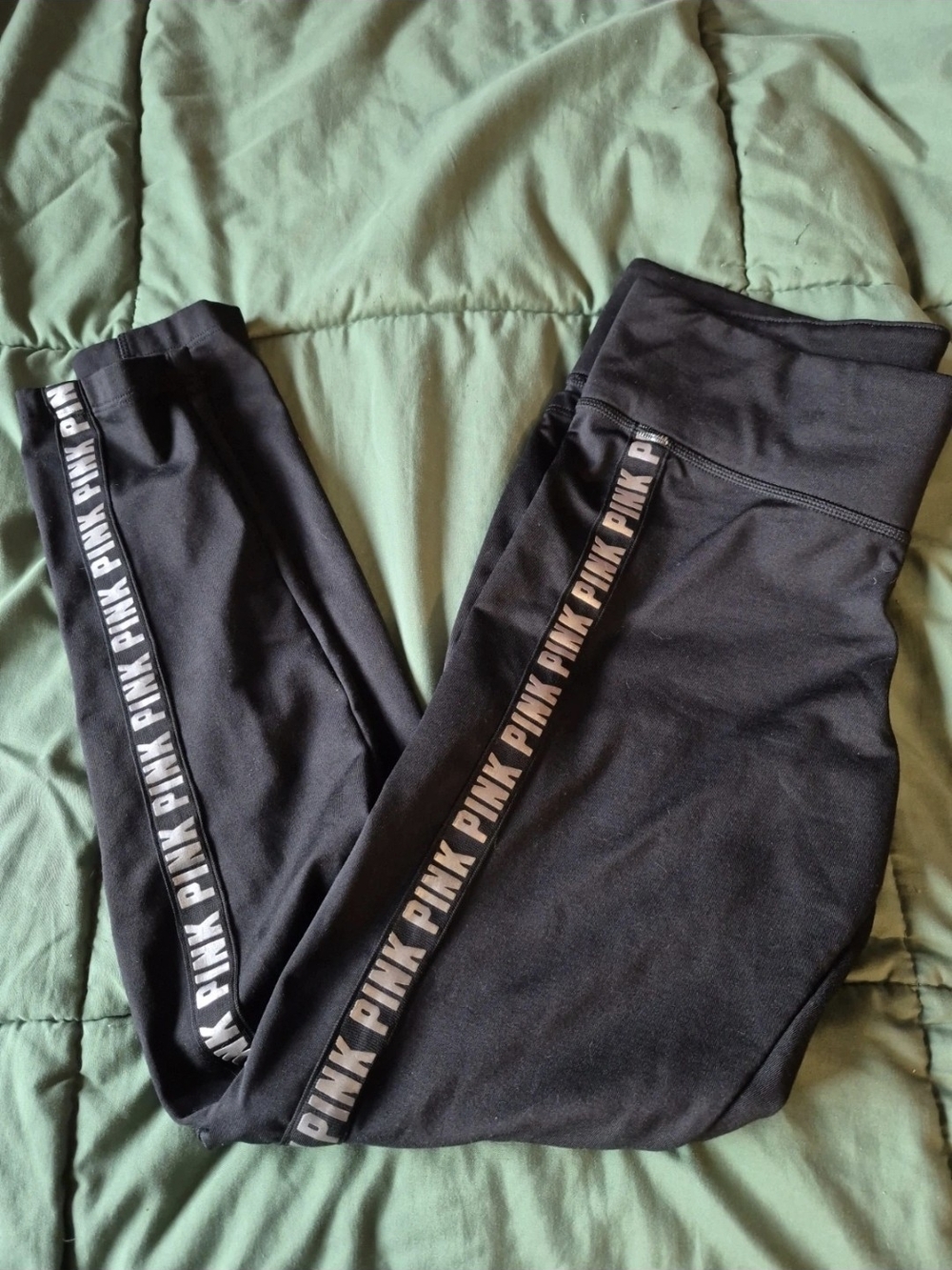 PINK Victoria's Secret Black Leggings with PINK Side Logo Size M